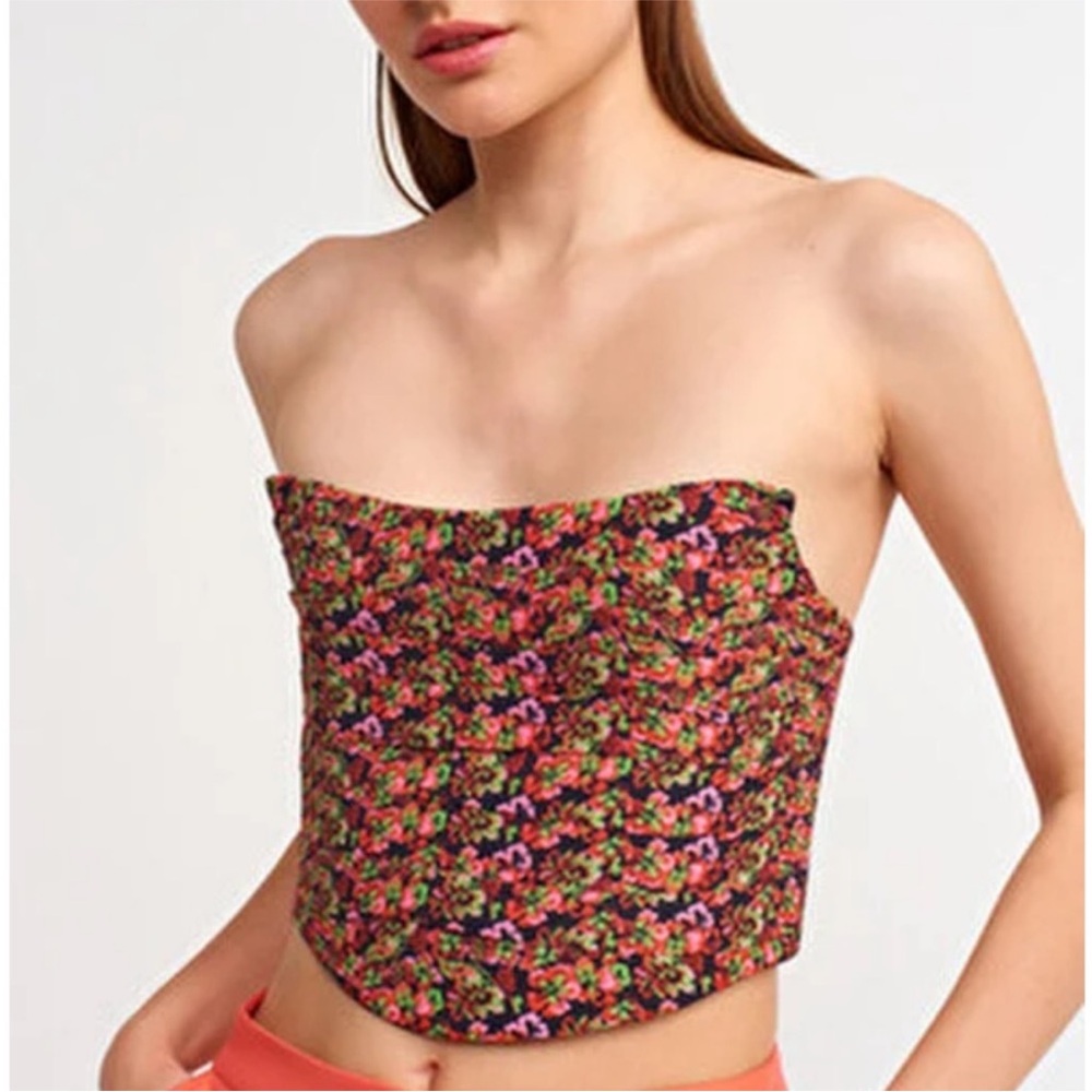 Zara Floral Strapless Corset Top
